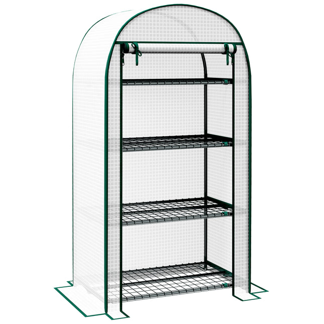 Mini Portable Greenhouse with Metal Frame and Storage Shelves - White