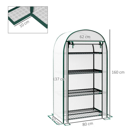 Mini Portable Greenhouse with Metal Frame and Storage Shelves - White