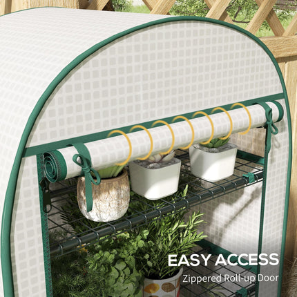 Mini Portable Greenhouse with Metal Frame and Storage Shelves - White