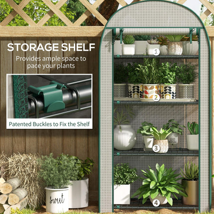 Mini Portable Greenhouse with Metal Frame and Storage Shelves - White