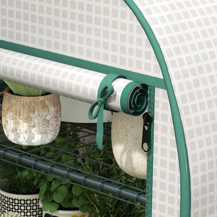 Mini Portable Greenhouse with Metal Frame and Storage Shelves - White