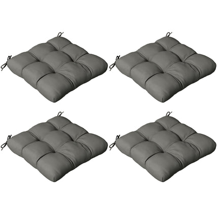 Set of 4 Foam Filled Patio Chair Seat Cushions with Ties - Charcoal Grey
