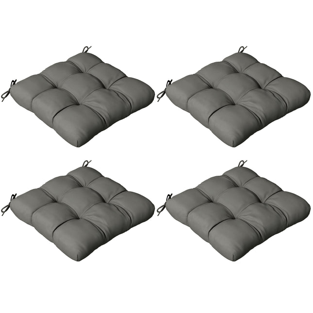 Set of 4 Foam Filled Patio Chair Seat Cushions with Ties - Charcoal Grey