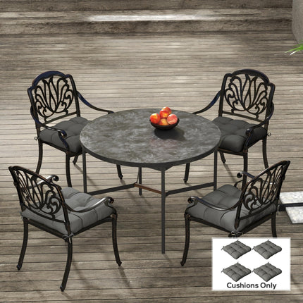 Set of 4 Foam Filled Patio Chair Seat Cushions with Ties - Charcoal Grey