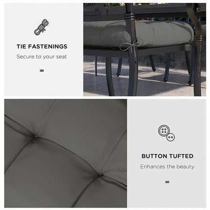 Set of 4 Foam Filled Patio Chair Seat Cushions with Ties - Charcoal Grey