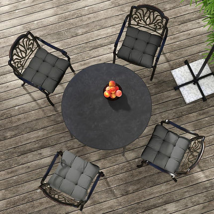 Set of 4 Foam Filled Patio Chair Seat Cushions with Ties - Charcoal Grey