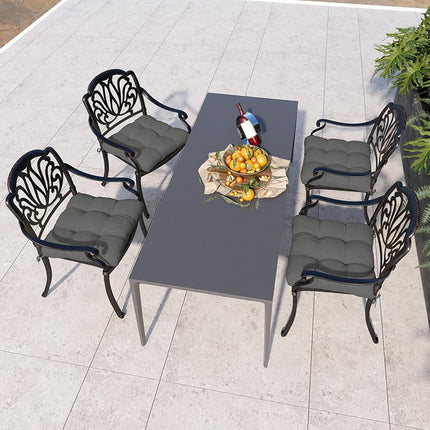 Set of 4 Foam Filled Patio Chair Seat Cushions with Ties - Charcoal Grey