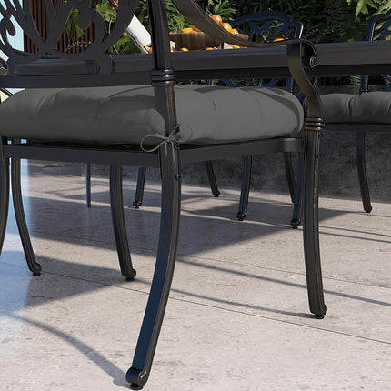 Set of 4 Foam Filled Patio Chair Seat Cushions with Ties - Charcoal Grey