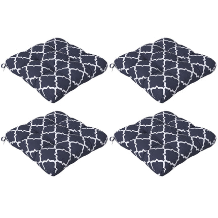 Set of 4 Outdoor Patio Chair Seat Cushions with Ties - Blue