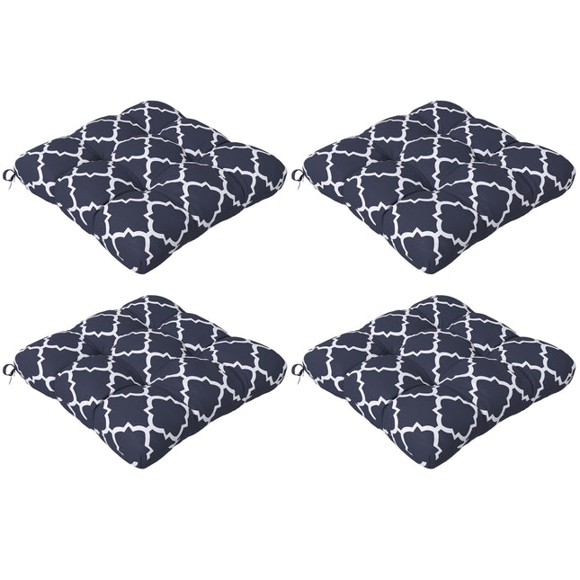 Set of 4 Outdoor Patio Chair Seat Cushions with Ties - Blue