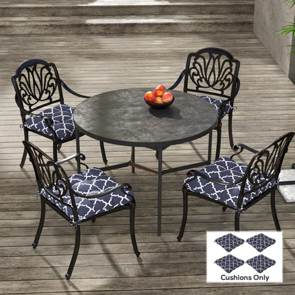 Set of 4 Outdoor Patio Chair Seat Cushions with Ties - Blue