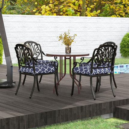 Set of 4 Outdoor Patio Chair Seat Cushions with Ties - Blue