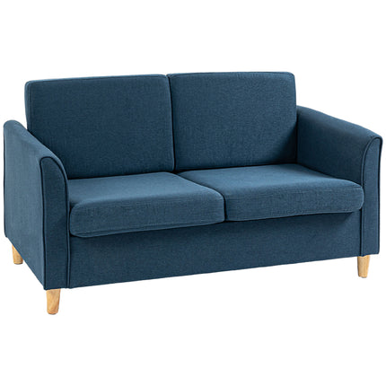 Compact 2-Seater Loveseat Sofa with Wood Legs and Armrests - Blue