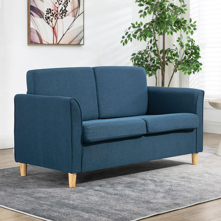 Compact 2-Seater Loveseat Sofa with Wood Legs and Armrests - Blue
