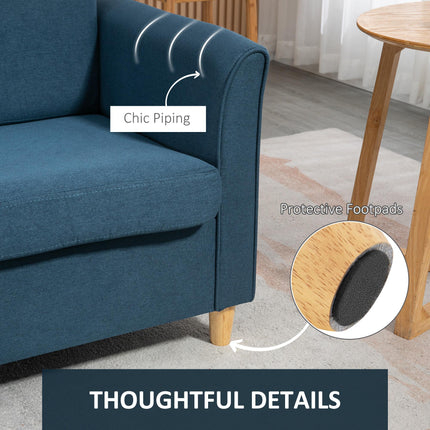 Compact 2-Seater Loveseat Sofa with Wood Legs and Armrests - Blue