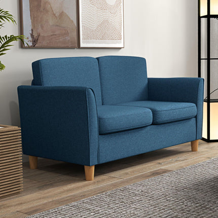 Compact 2-Seater Loveseat Sofa with Wood Legs and Armrests - Blue