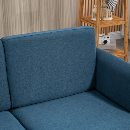 Compact 2-Seater Loveseat Sofa with Wood Legs and Armrests - Blue