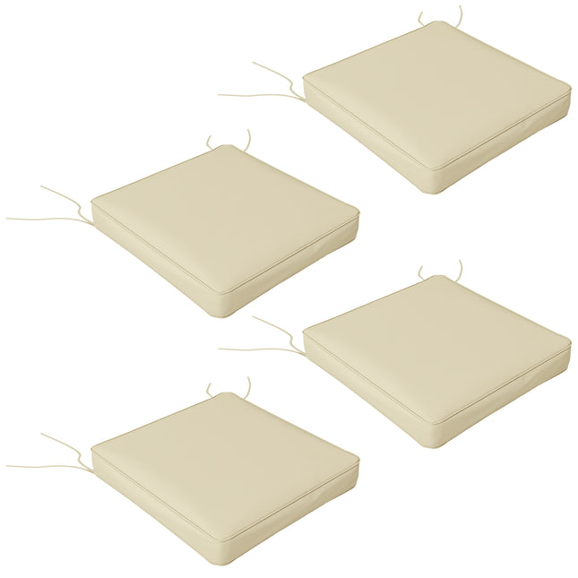 Set of 4 Outdoor Chair Cushions 51x51x8cm with Ties - Beige Polyester