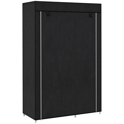 Portable Fabric Wardrobe with Hanging Rail and 6 Shelves - Black