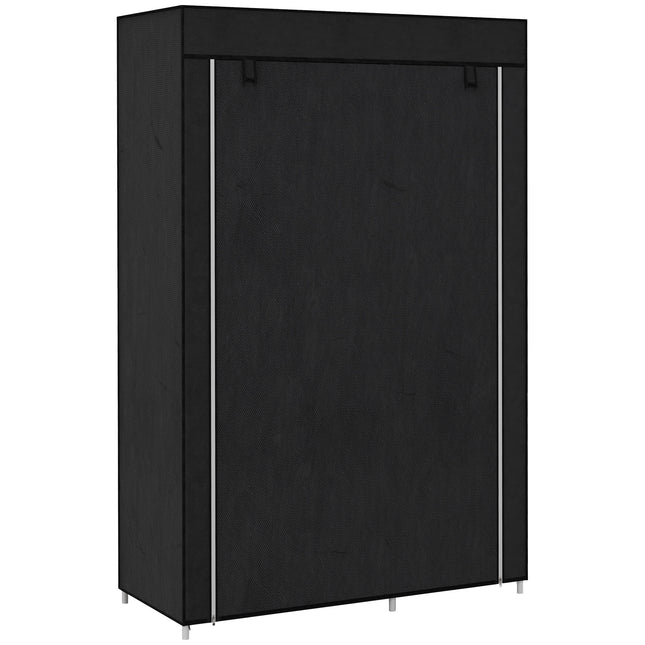 Portable Fabric Wardrobe with Hanging Rail and 6 Shelves - Black