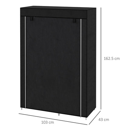 Portable Fabric Wardrobe with Hanging Rail and 6 Shelves - Black