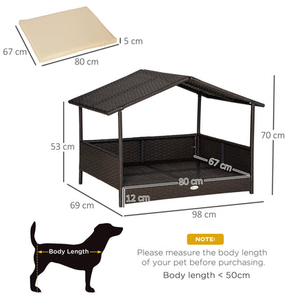 Wicker Dog House with Canopy and Removable Cushion for Small & Medium Dogs - Cream