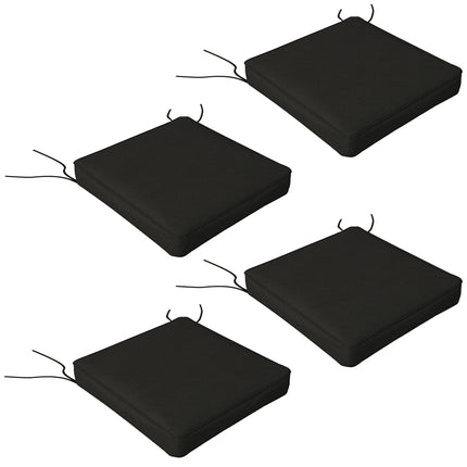 Set of 4 Outdoor Patio Chair Cushions 51x51x8 cm with Ties - Black