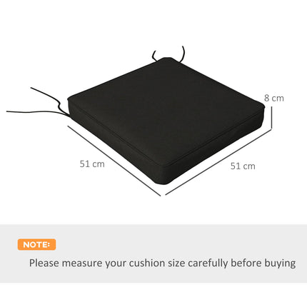 Set of 4 Outdoor Patio Chair Cushions 51x51x8 cm with Ties - Black