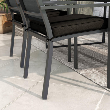 Set of 4 Outdoor Patio Chair Cushions 51x51x8 cm with Ties - Black