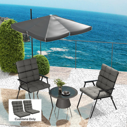 2-Piece Garden Patio Chair Seat and Backrest Cushion Set with Ties - Charcoal Grey