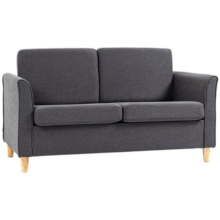 Compact 2 Seater Loveseat Sofa with Wood Legs and Armrests - Dark Grey