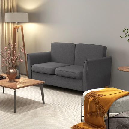 Compact 2 Seater Loveseat Sofa with Wood Legs and Armrests - Dark Grey