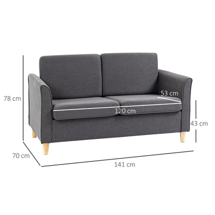 Compact 2 Seater Loveseat Sofa with Wood Legs and Armrests - Dark Grey