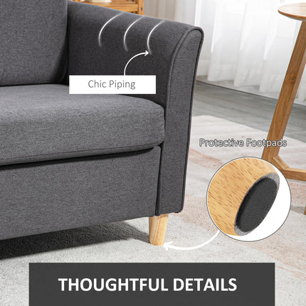 Compact 2 Seater Loveseat Sofa with Wood Legs and Armrests - Dark Grey