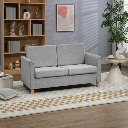 Compact 2-Seater Loveseat Sofa with Wood Legs and Armrests - Light Grey