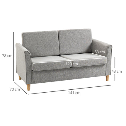 Compact 2-Seater Loveseat Sofa with Wood Legs and Armrests - Light Grey