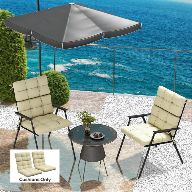 2-Piece Garden Patio Chair Seat and Backrest Cushion Set with Ties - Beige