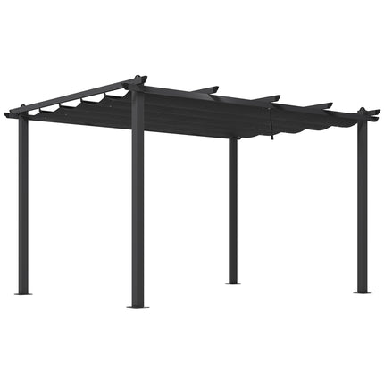 3 x 4m Aluminium Pergola with Retractable Roof and Rust Resistant Frame - Dark Grey