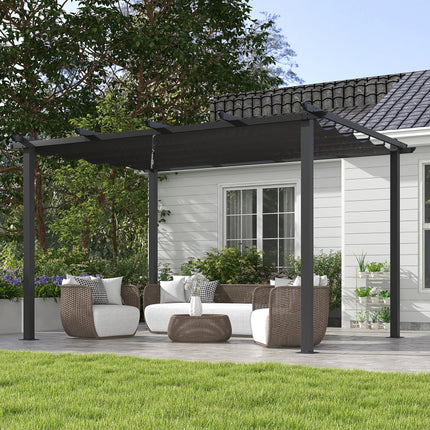 3 x 4m Aluminium Pergola with Retractable Roof and Rust Resistant Frame - Dark Grey