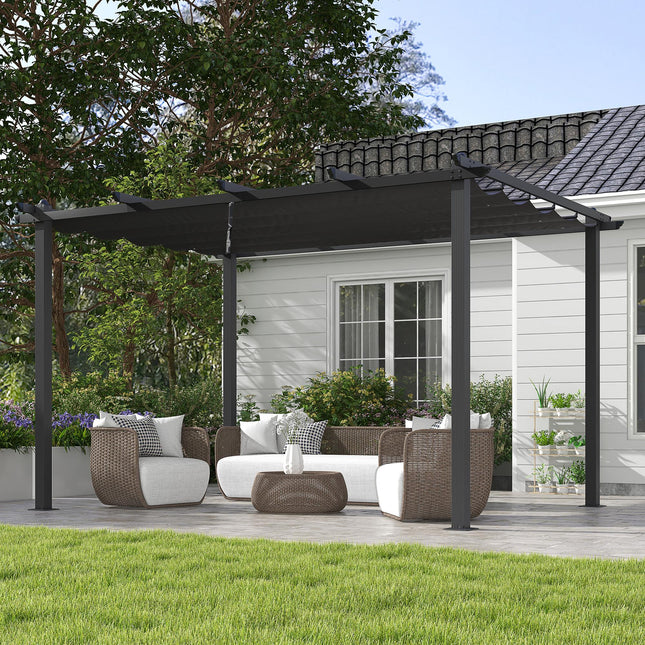 3 x 4m Aluminium Pergola with Retractable Roof and Rust Resistant Frame - Dark Grey