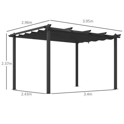 3 x 4m Aluminium Pergola with Retractable Roof and Rust Resistant Frame - Dark Grey