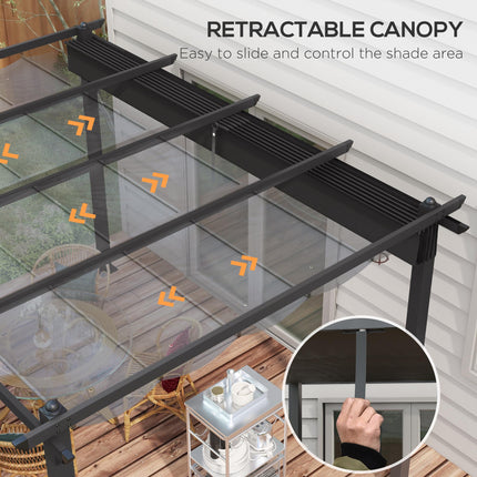 3 x 4m Aluminium Pergola with Retractable Roof and Rust Resistant Frame - Dark Grey