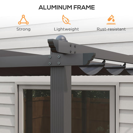 3 x 4m Aluminium Pergola with Retractable Roof and Rust Resistant Frame - Dark Grey