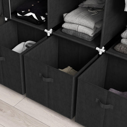 HOMCOM Foldable Fabric Wardrobe for Bedroom, Portable Wardrobe with 5 Shelves, 2 Hanging Rails and 3 Fabric Drawers, Black