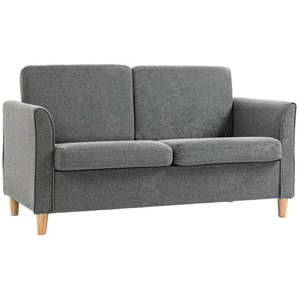 Compact 2-Seater Loveseat Sofa with Wood Legs and Armrests - Grey