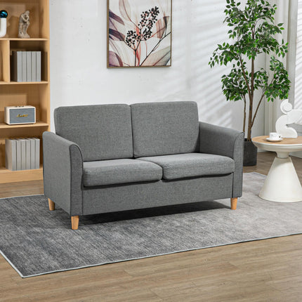 Compact 2-Seater Loveseat Sofa with Wood Legs and Armrests - Grey