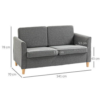 Compact 2-Seater Loveseat Sofa with Wood Legs and Armrests - Grey