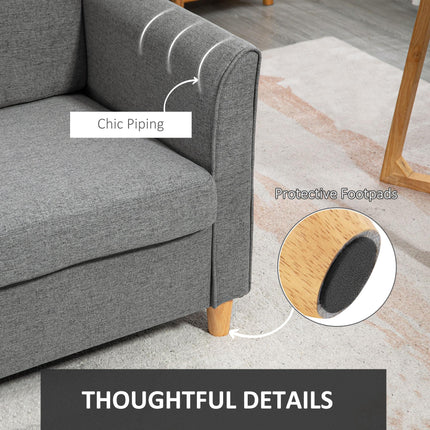 Compact 2-Seater Loveseat Sofa with Wood Legs and Armrests - Grey
