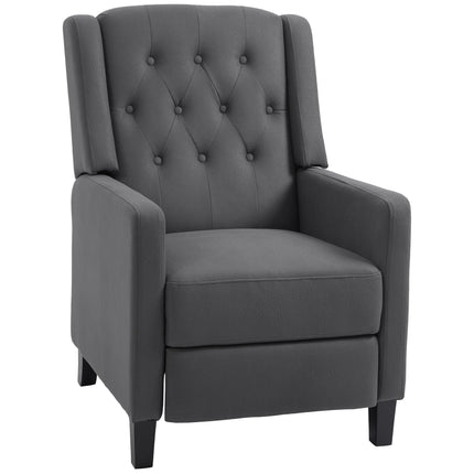 Wingback Recliner Armchair with Footrest and Button Tufted Microfibre Upholstery - Deep Grey