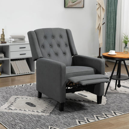 Wingback Recliner Armchair with Footrest and Button Tufted Microfibre Upholstery - Deep Grey